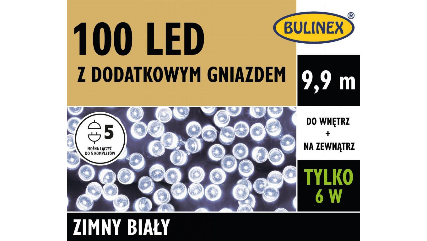 Lampki Bulinex 100led białe zimne 9 9m z wyłącznikiem czasowym sznur