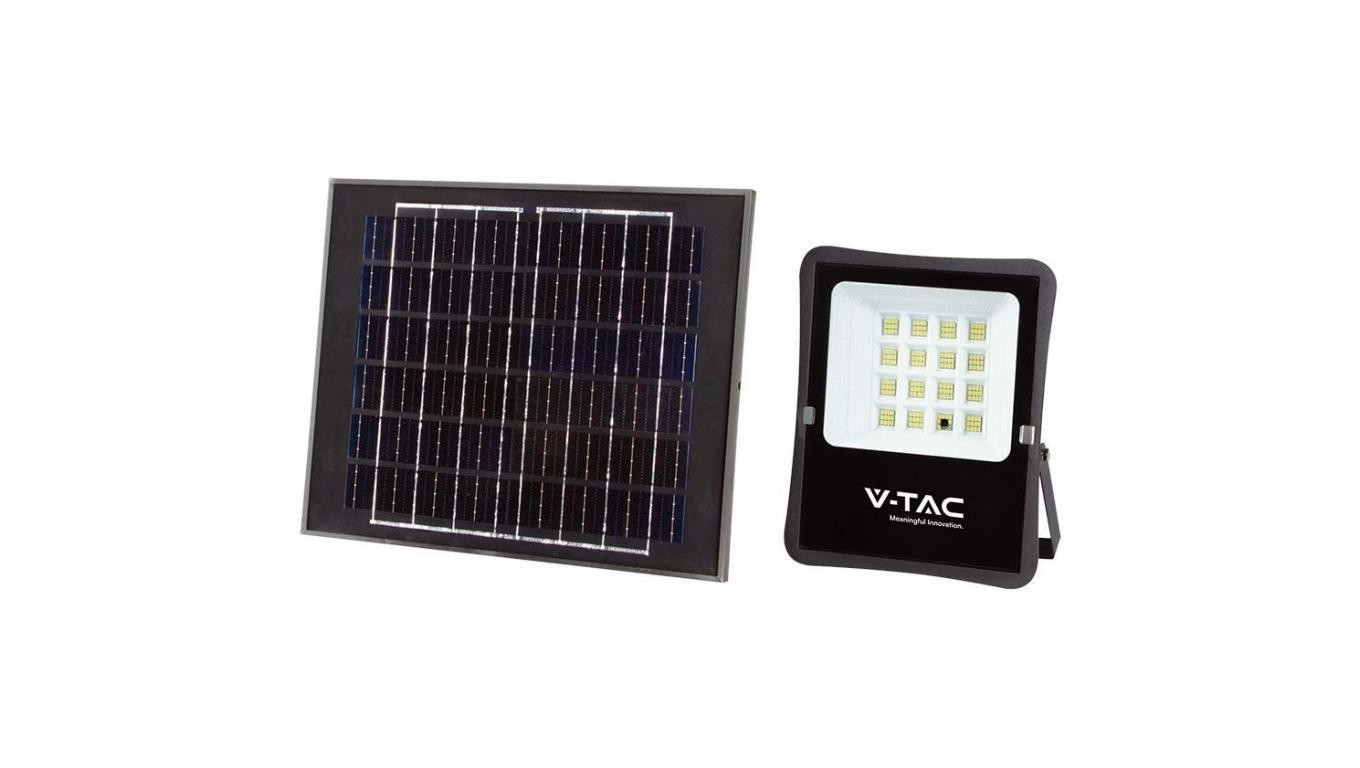 Naświetlacz LED SMD 12W 1200lm 4000K 10000mAh IP65 czarny barwa NW biała neutralna z panelem solarnym VT-55100 V-TAC
