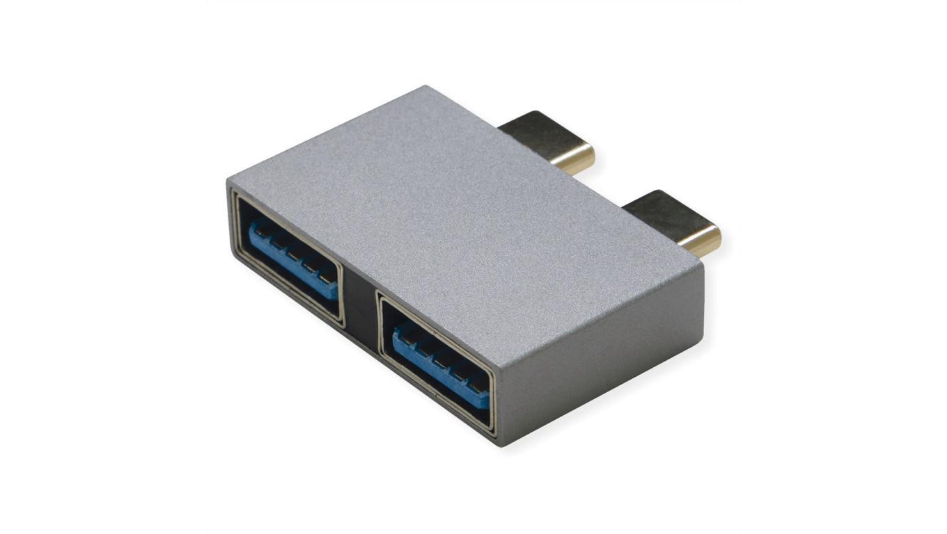 Adapter ROLINE USB 3.2 Gen 2, 2x USB typu C - 2x typu A, M/F, srebrny