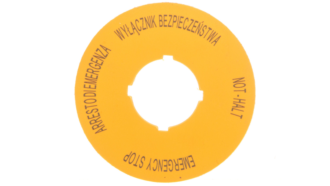 Tabliczka opisowa żółta okrągła EMERGENCY STOP (4 języki) M22-XBK15 167638