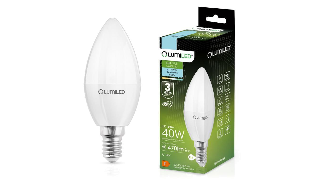 Żarówka LED ŚWIECA B35 E14 5W = 40W 470lm 6500K Zimna 180 Lumiled