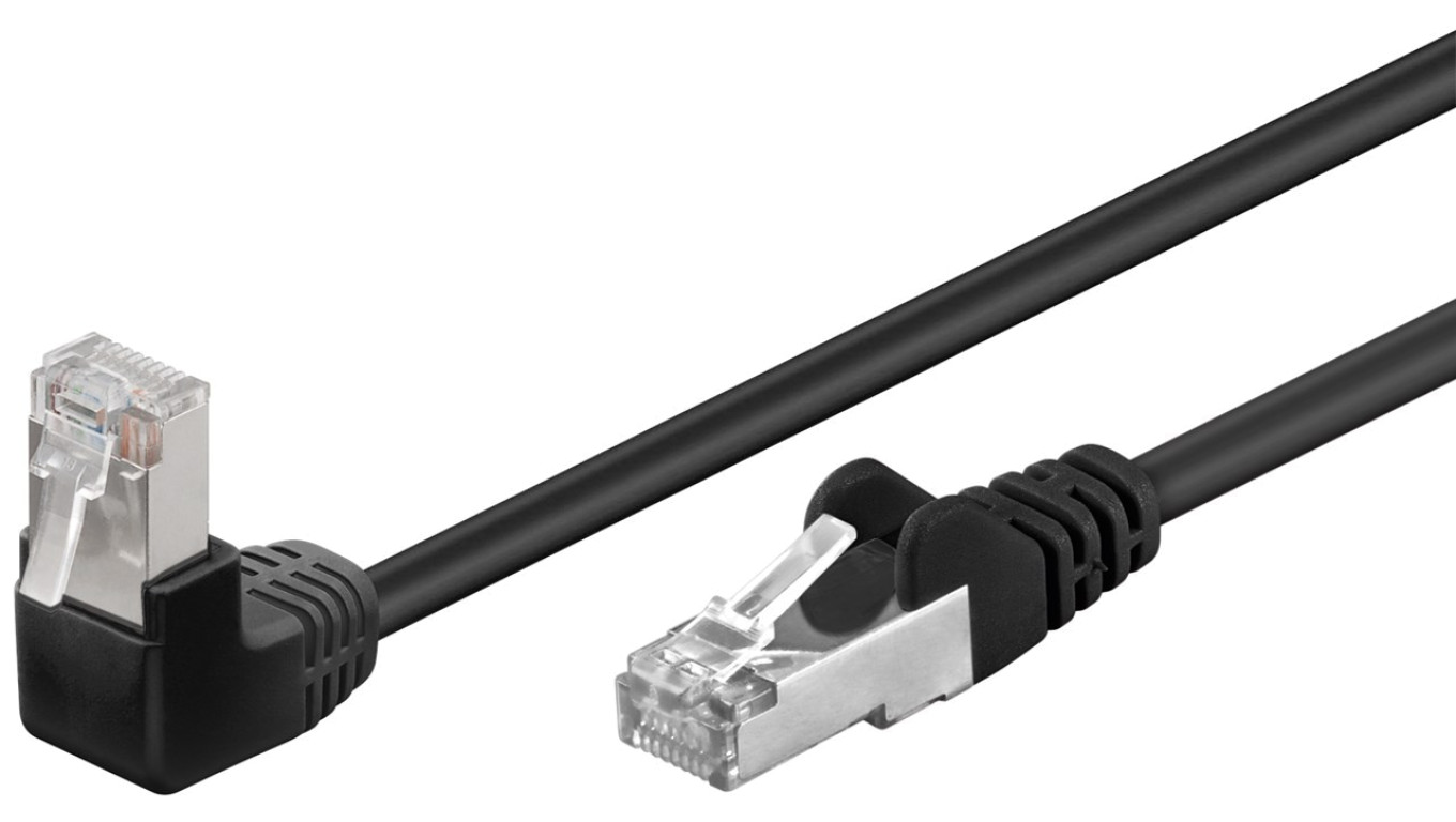 CAT 5eKabel łączący 1x 90 pod kątem,F/UTP, czarny - Długość kabla 1 m