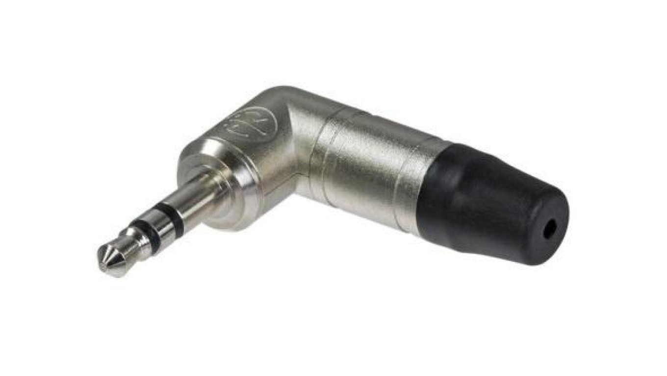 NEUTRIK Wtyk kątowy srebrny Audio AUX mini Jack 3,5mm Stereo na kabel do 4,5mm pozłacany czarny NTP3RC