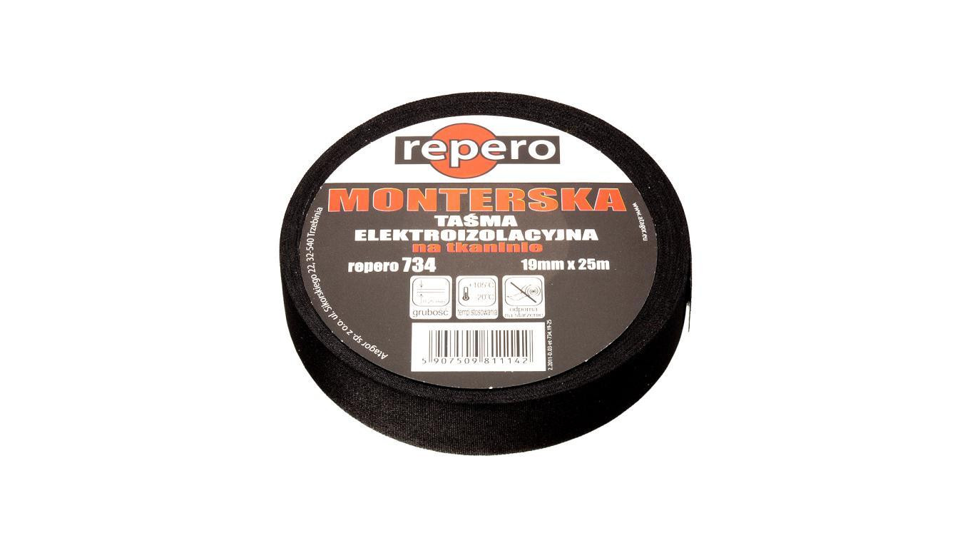 Taśma izolacyjna monterska na tkaninie 19mm x 25m Repero 734 czarna