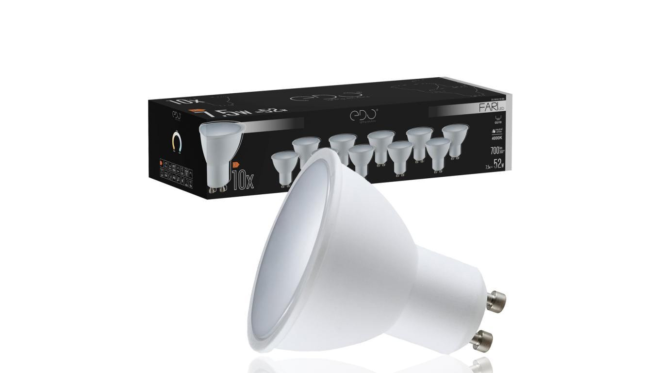 Zestaw 10x żarówka FARI LED GU10 7,5W 4000K neutralna NW 700lm 120st EDO777491 EDO