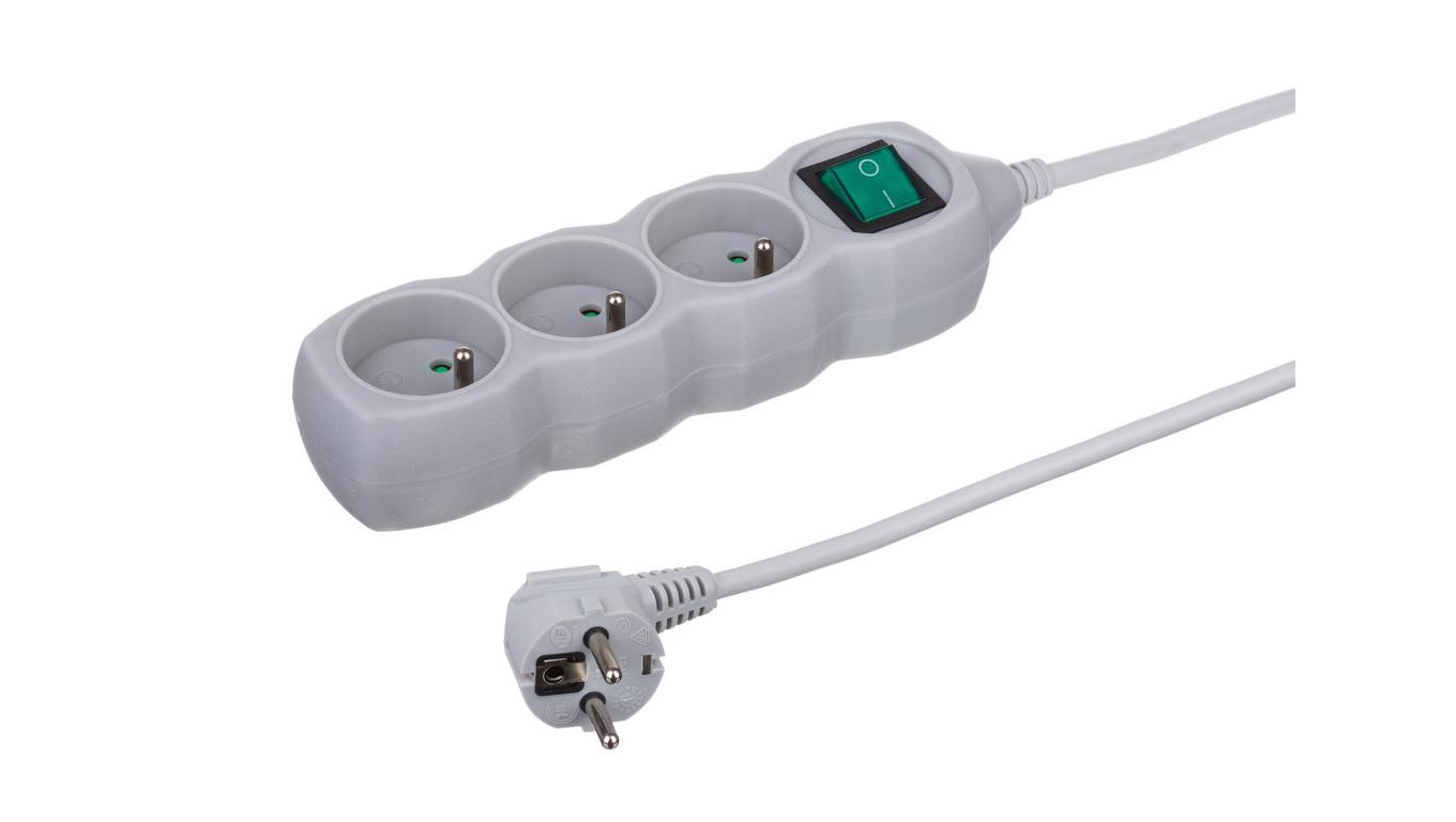 Przedłużacz 3-gniazdowy, 3m szary, z wyłącznikiem, 3x1,0mm OWY / 28109