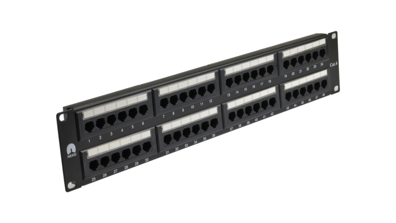 Patch panel RACK 19 kat.6 48p UTP 2U czarny NEKU