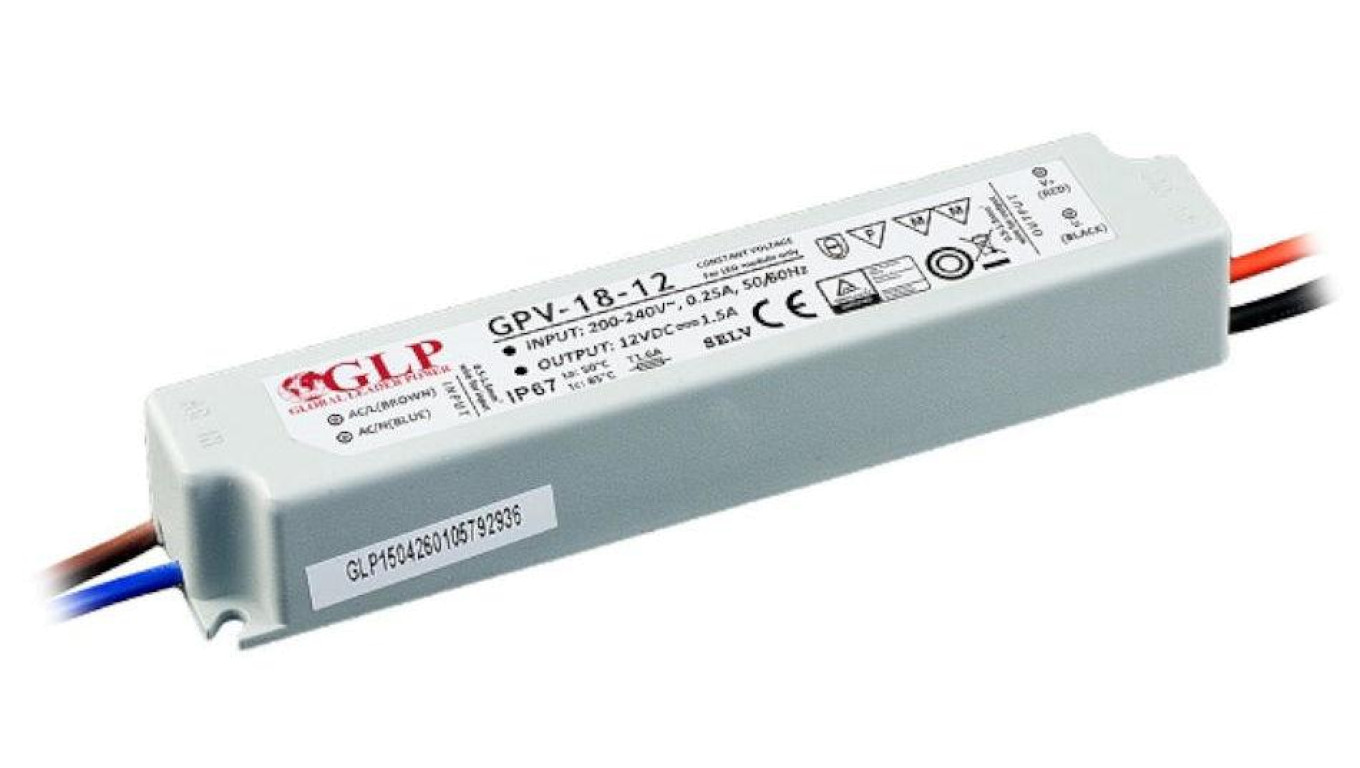 GPV-18-12 Zasilacz LED 18W 12V/1.5A, IP67 hermetyczny