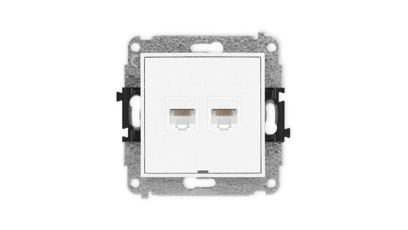 ICON Mechanizm gniazda komputerowego podwójnego 2xRJ45, kat. 5e, 8-stykowy, bez pola opisowego biały mat 25IGKBO-2