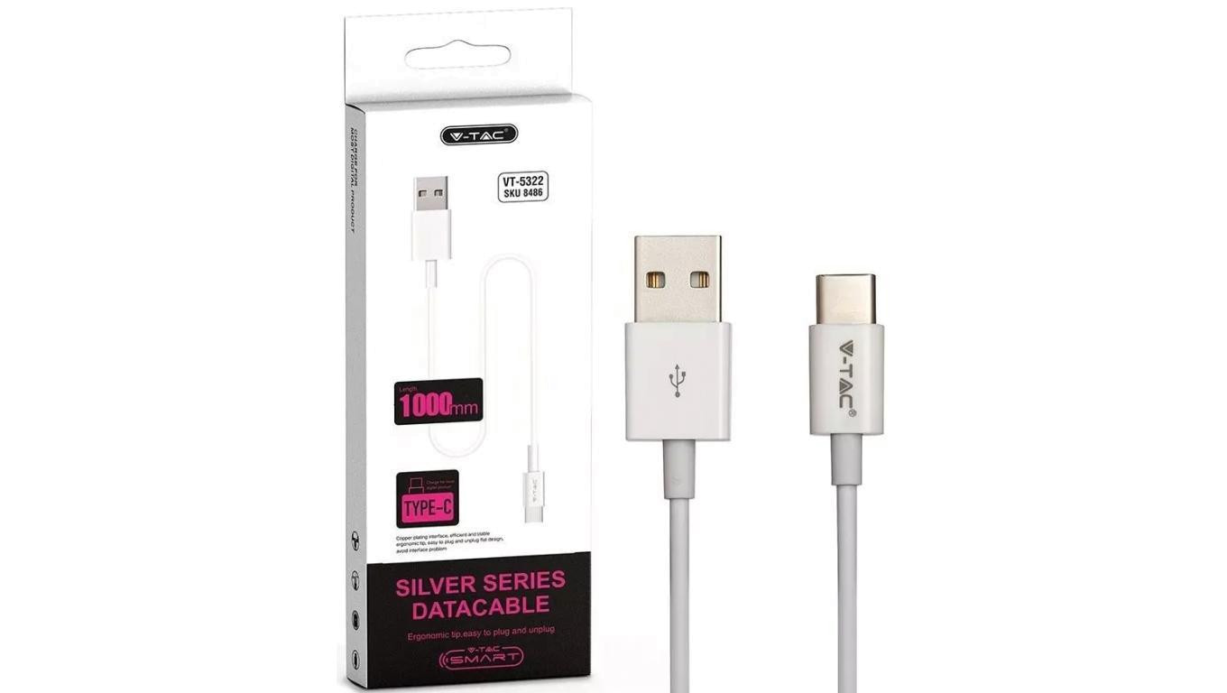 Kabel USB 2.0 typ-C / A (wtyk / wtyk) 1A biały 1m VT-5322 V-TAC