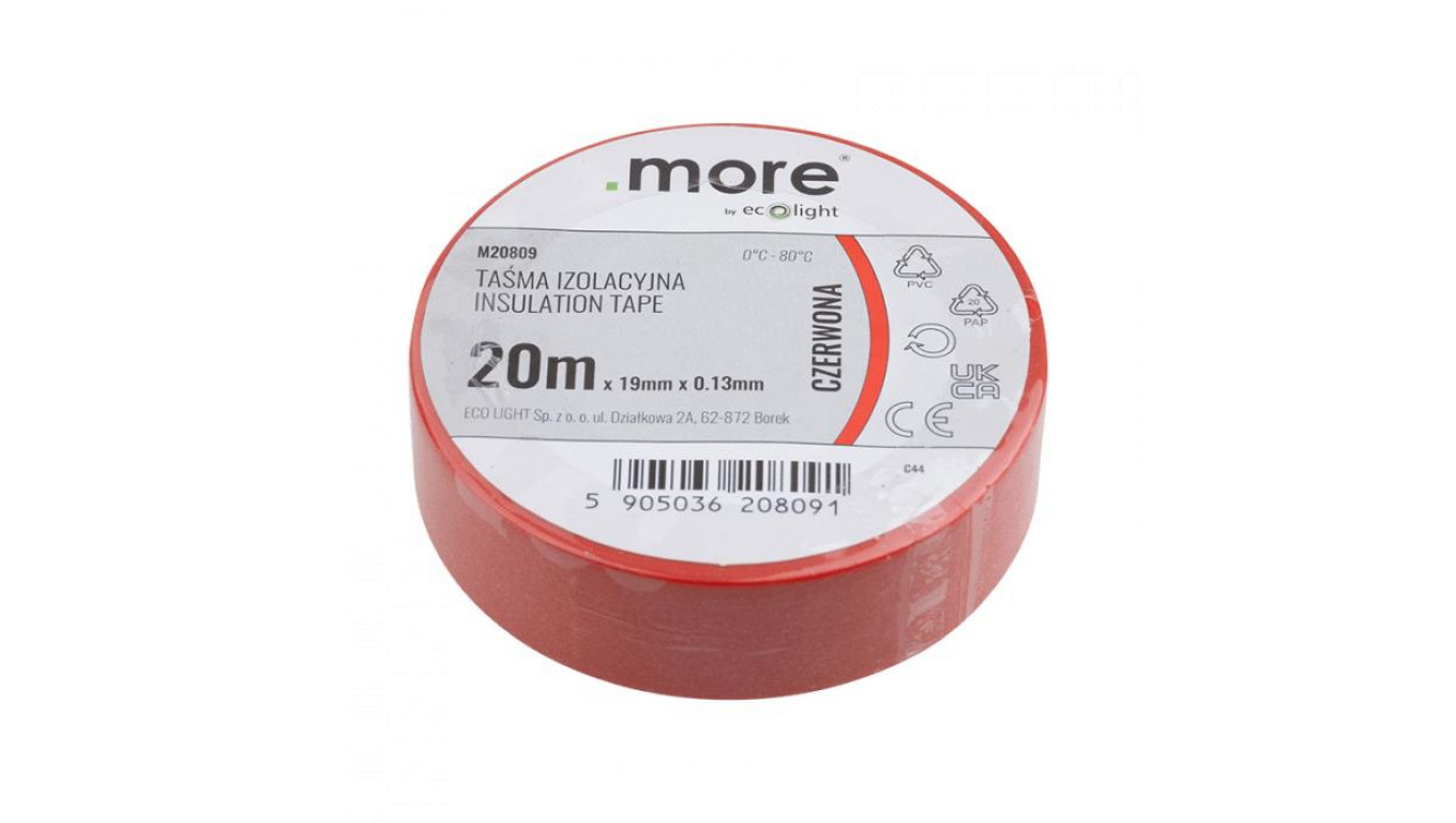 Taśma izolacyjna 19mm x 0,13mm CZERWONA 20m 1szt.