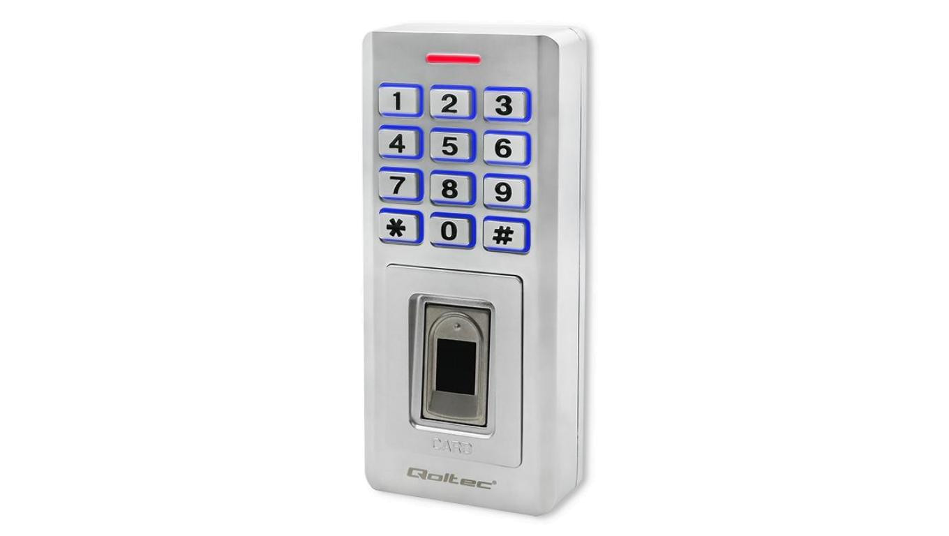 Qoltec Zamek szyfrowy Oberon z czytnikiem linii papilarnych RFID kod karta brelok dzwonek IP68 EM