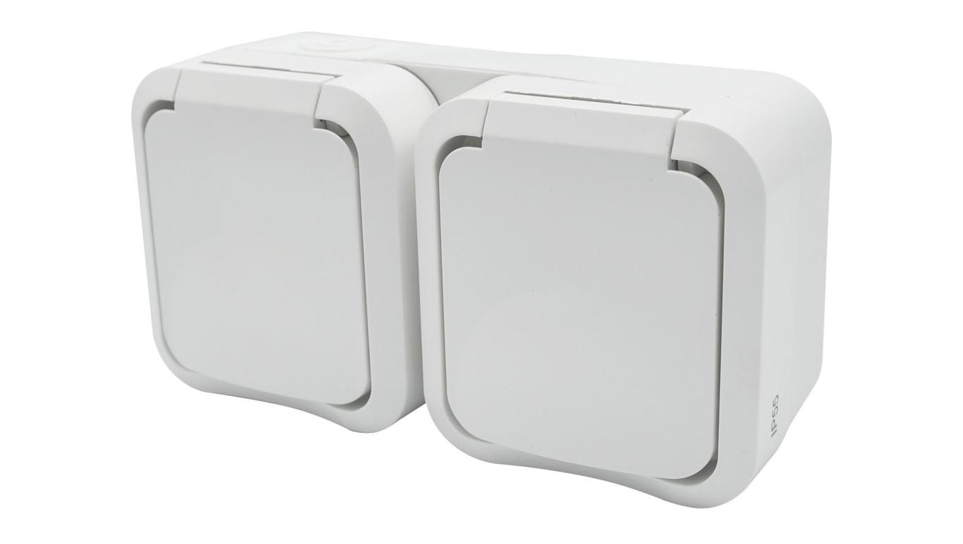 Gniazdo z uziemieniem podwójne natynkowe Aqua Pro IP55 białe 60225