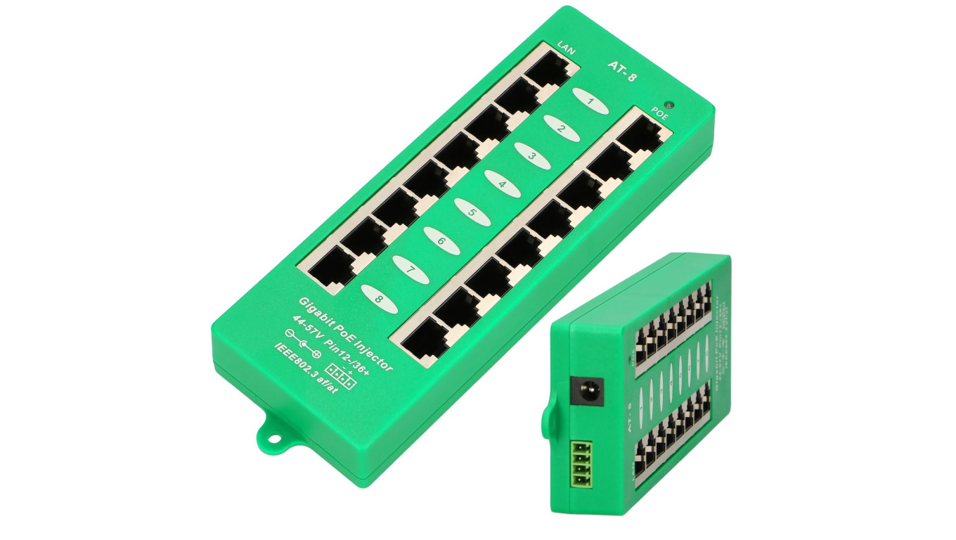 Gigabit PoE Injector Aktywny, 8 portów Gigabit 802.3at/af, Mode A Extralink 8 Portowy