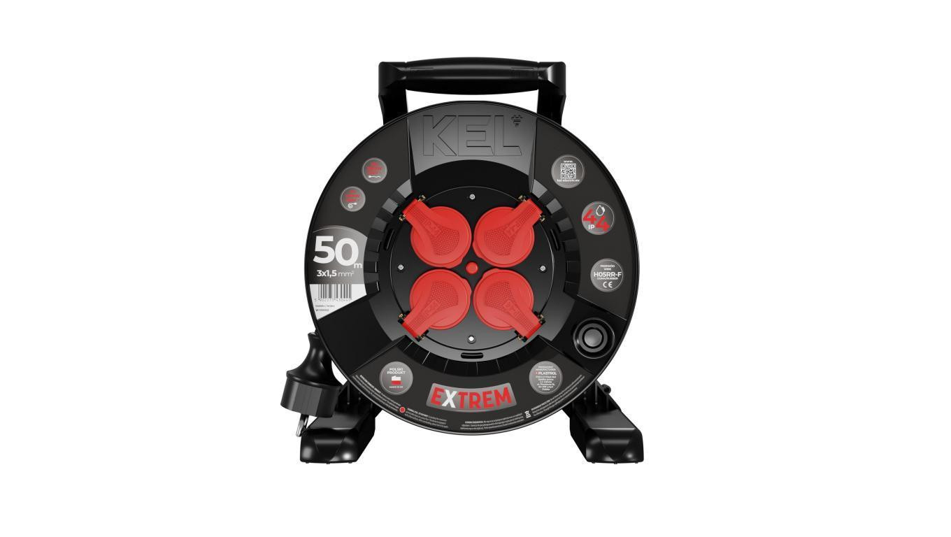 Przedłużacz bębnowy EXTREME LINE 4 gniazda z/u IP44 16A H05RR-F 3x1,5 50m czarny W-100032