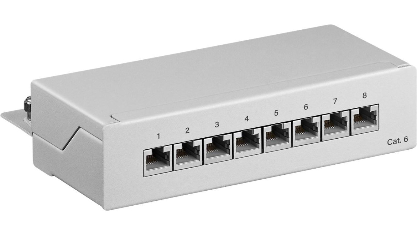 CAT 6 panel krosowy mini/biurkowy, 8 portów - Wersja kolorystyczna Szary