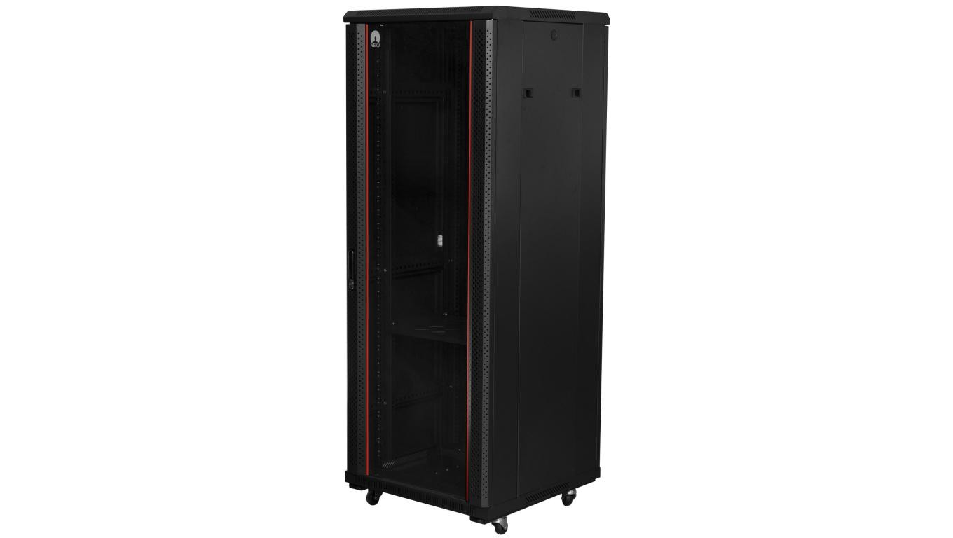 Szafa stojąca RACK 19 42U 600x600mm drzwi szklane czarna NEKU FLR + wyposażenie