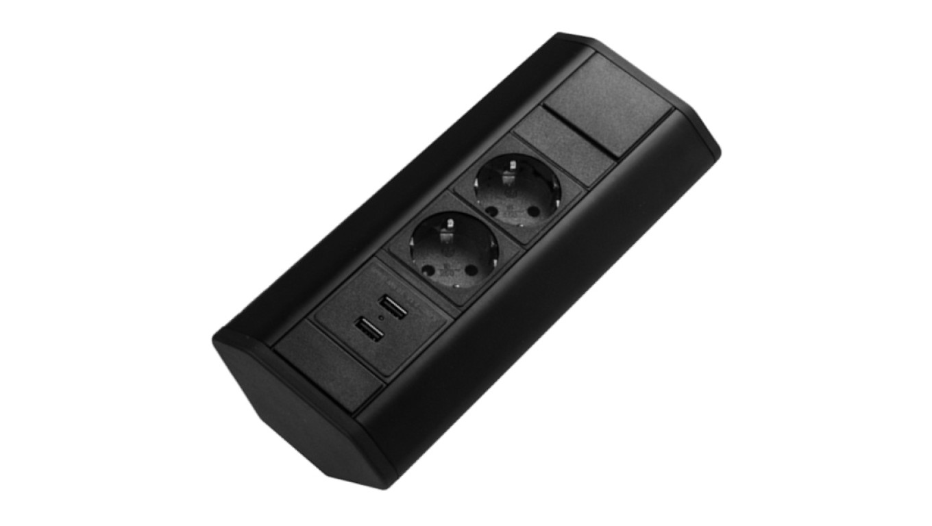 Gniazdo meblowe, blatowe 2x Schuko + 2x USB przedłużacz narożny 1,8m CORNER BOX