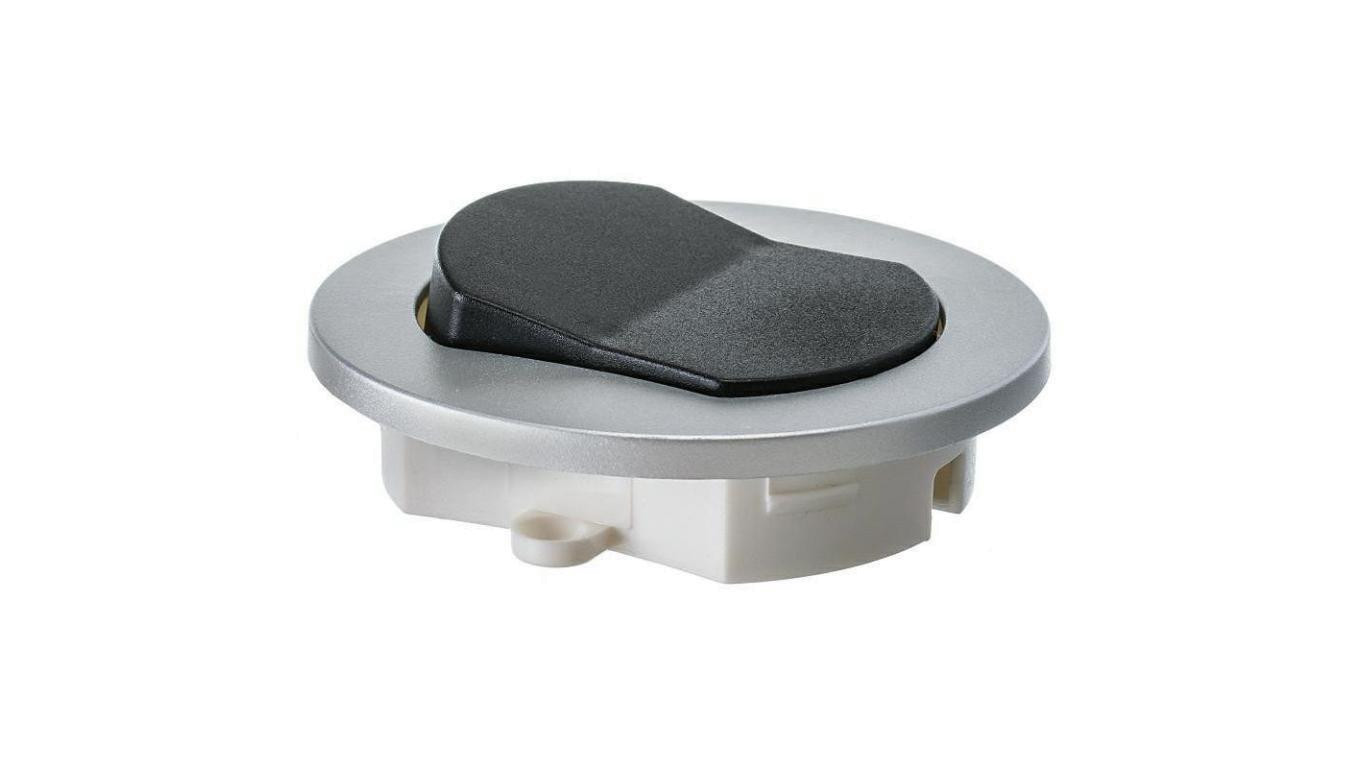 Włącznik meblowy srebrny wpuszczany fi65 230V 2,5A z kablem 2m 2x0,75mm2 (srebrno czany)