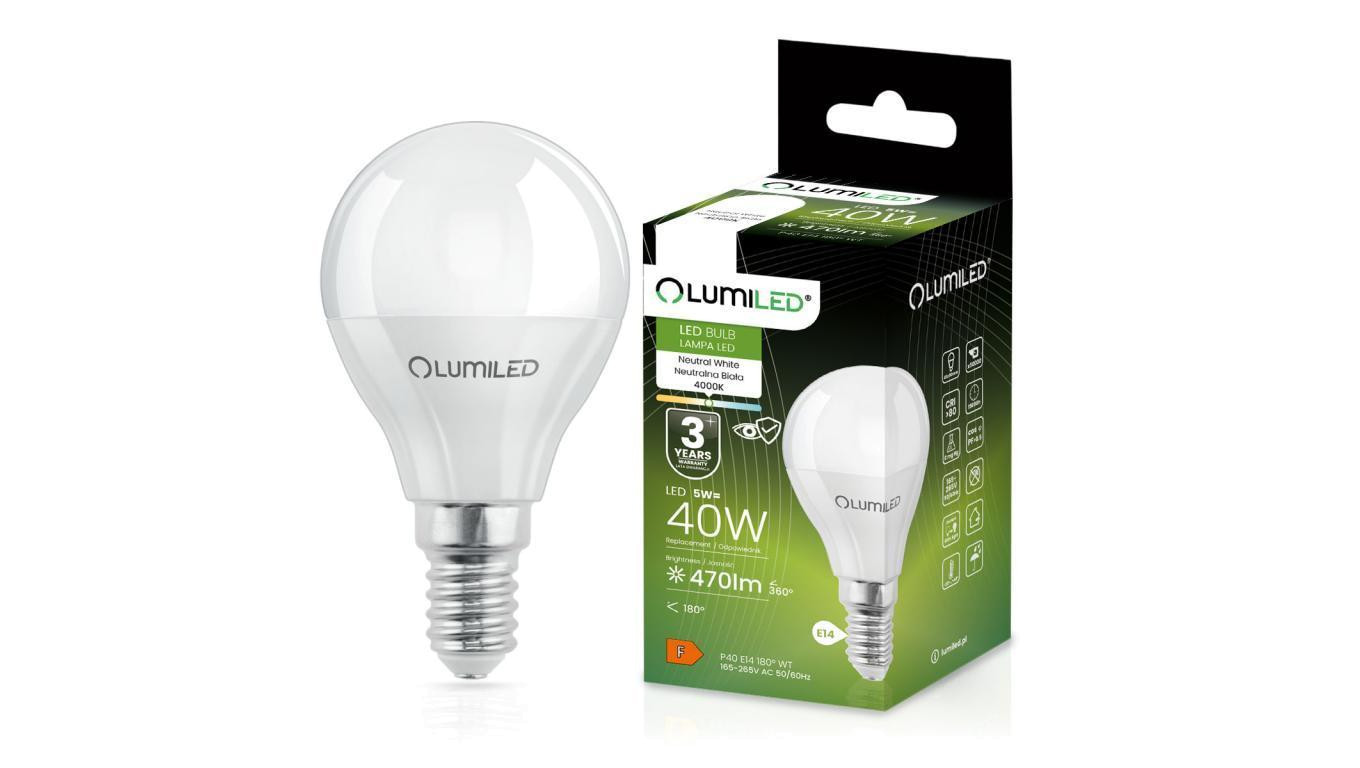 Żarówka LED E14 P40 5W = 40W 470lm 4000K Neutralna 180 Lumiled