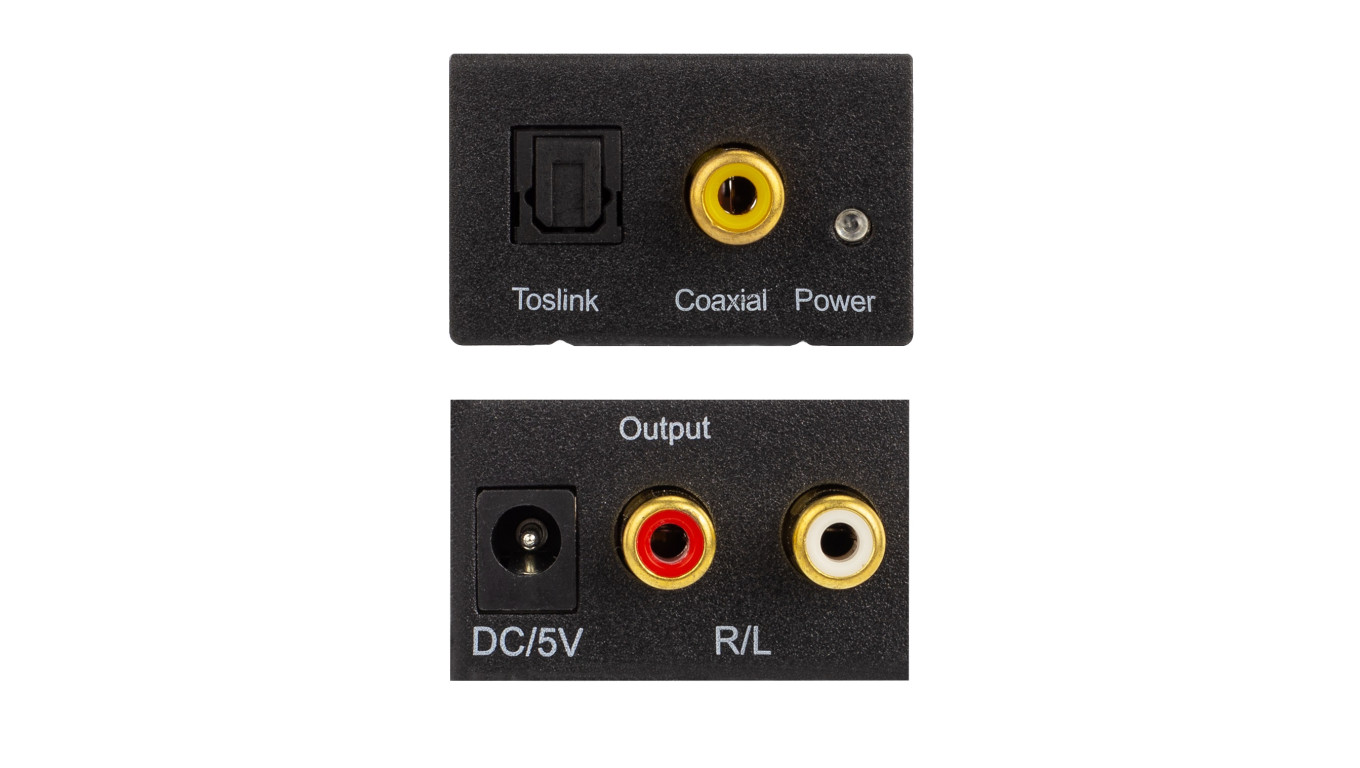 Konwerter Audio cyfrowo-analogowy RCA Cinch / TOSLINK - 2x RCA Cinch aktywny (gniazdo DC 5V 2A) czarny