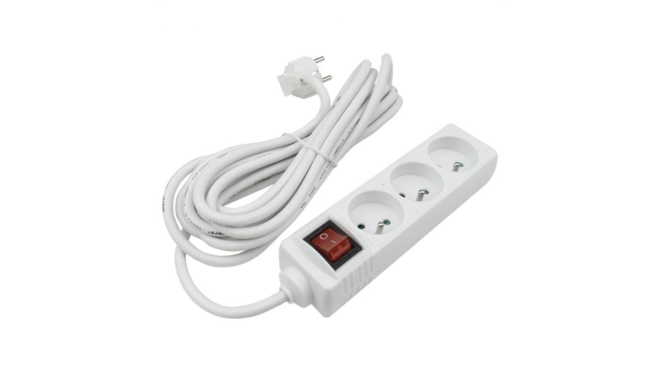 Przedłużacz 3 gniaz. 5m z/u z wyłącznikiem BIAŁY