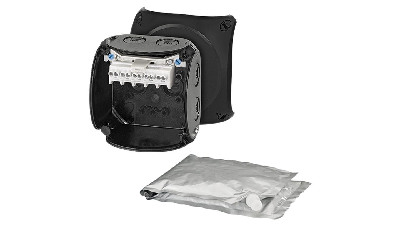 Puszka instalacyjna WP 0202 B natynkowa 93x93x62mm do wypełnienia masą uszczelniającą hermetyczna IP68 czarna HENSEL