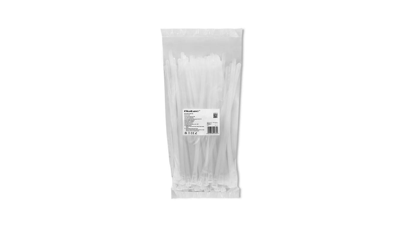 Qoltec Opaski zaciskowe wielorazowe/trytki 7.2*250mm Nylon66 UV Białe