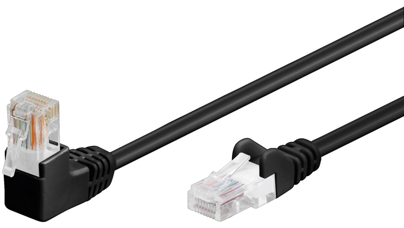 CAT 5eKabel łączący 1x 90 pod kątem,U/UTP, Czarny - Długość kabla 5 m