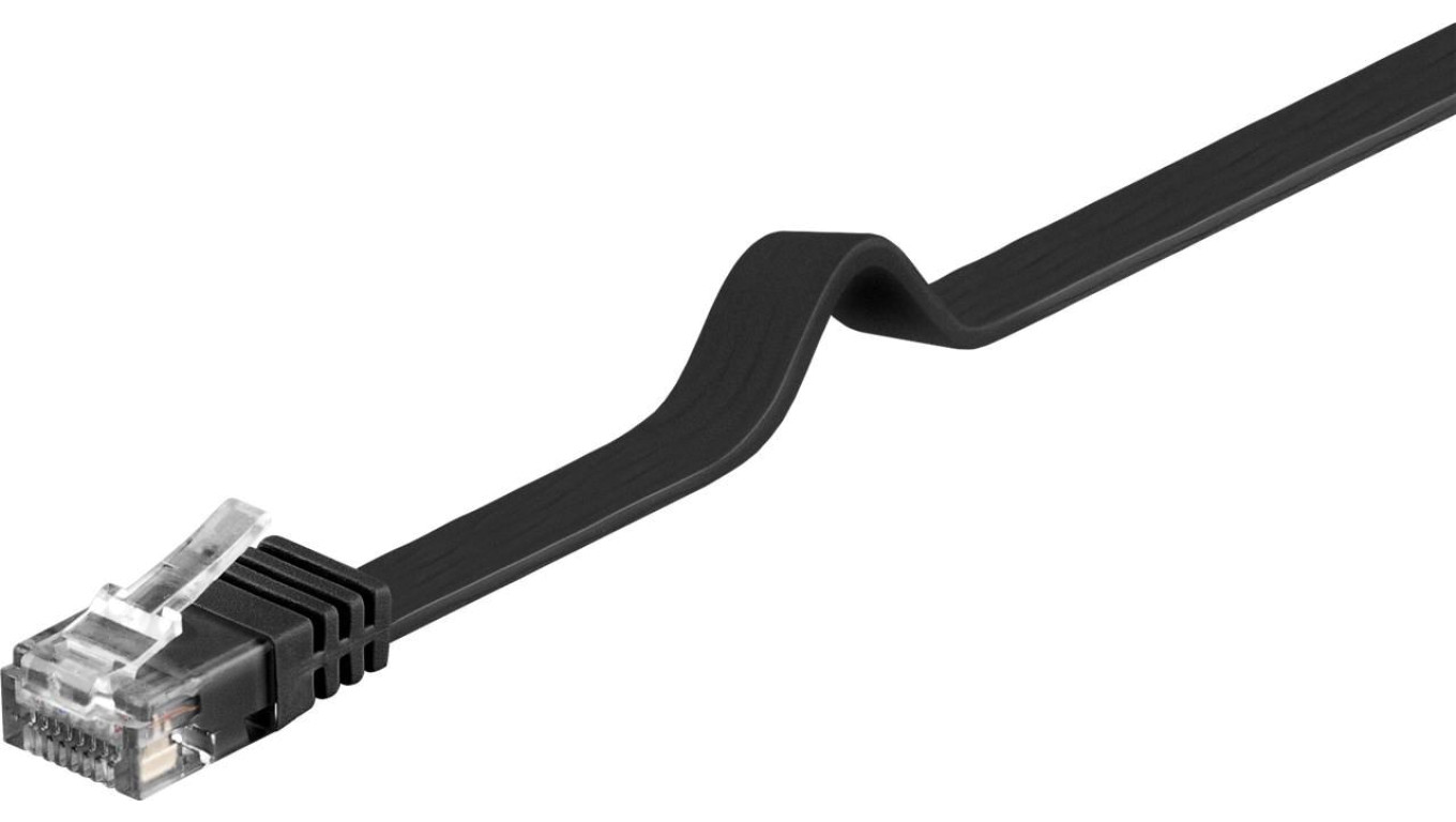 CAT 6Płaska Kabel połączeniowy,U/UTP, czarny - Długość kabla 0.5 m