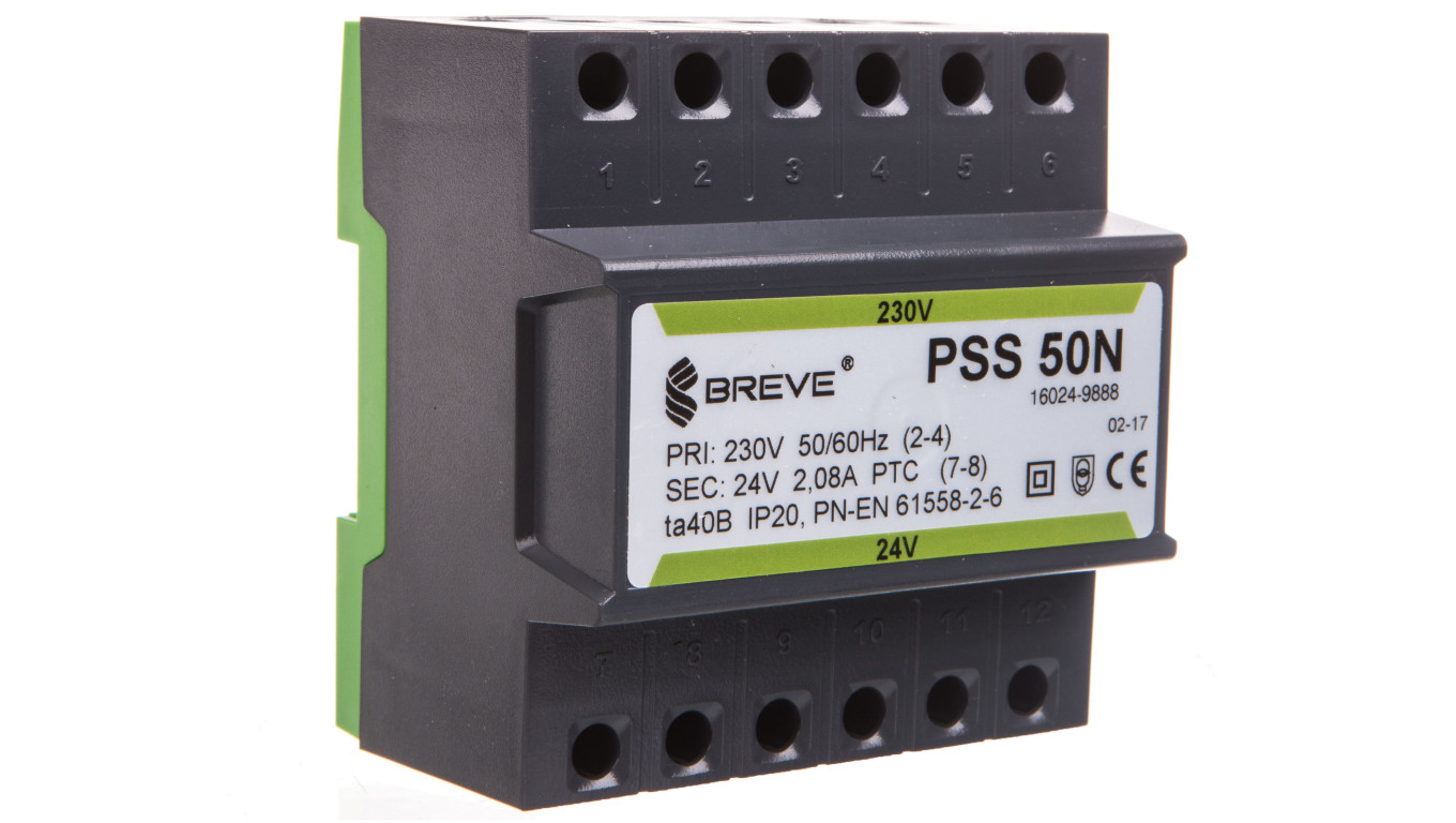 Transformator 1-fazowy modułowy bezpieczeństwa PSS 50N 230/ 24V 2,1A, na szynę DIN, IP20, Ta 40, 16024-9888