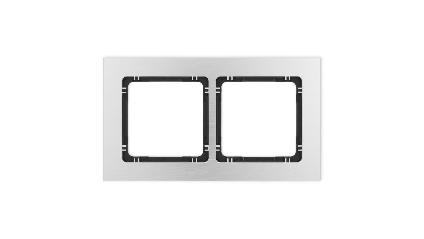 DECO Ramka uniwersalna podwójna - aluminium szczotkowane (ramka: srebrna spód: czarny) 7-12-DRA-2