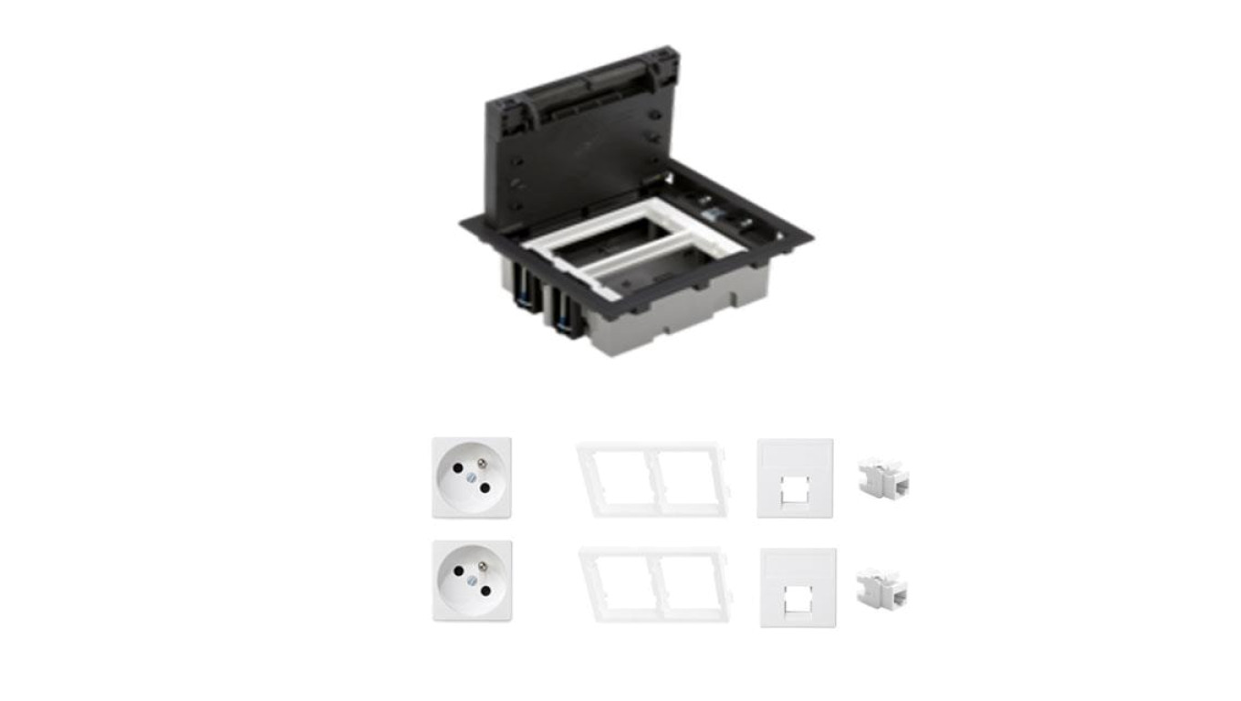 KONTAKT SIMON FLOOR BOX puszka podłogowa 2x gniazdo pojedyncze z/u + 2x gniazdo RJ45 kat. 6 nieekranowane do podłóg technicznych