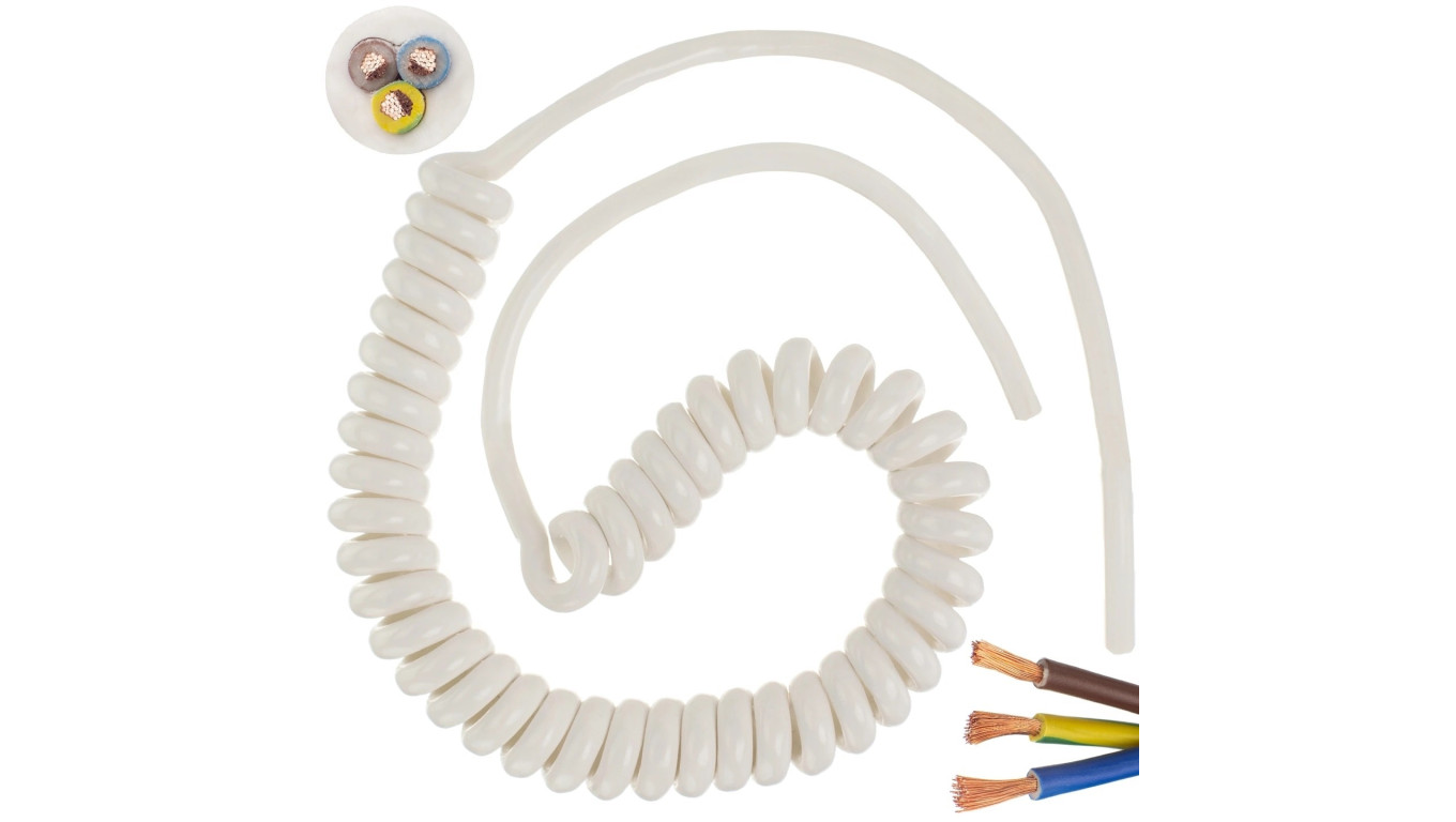 Przewód OMY spiralny H03VVH8-F 3x1 0,3m / 1,4m biały