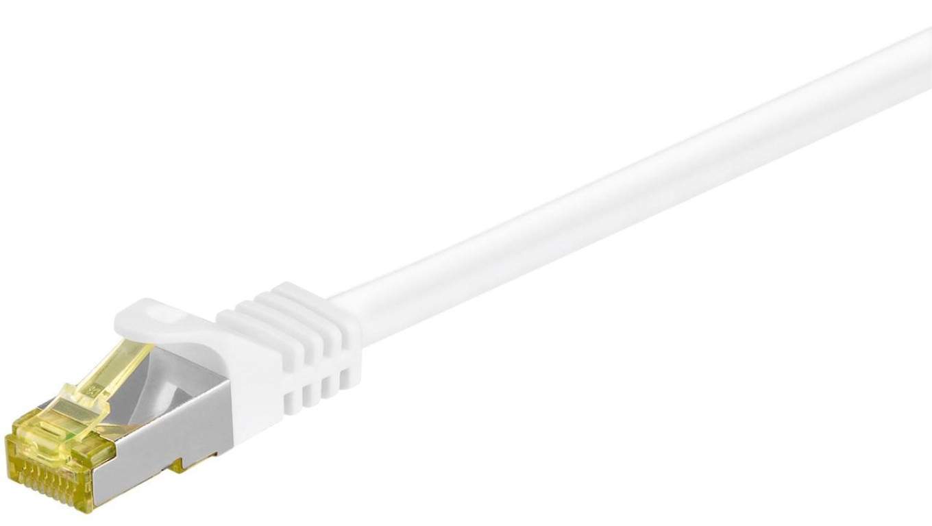 RJ45 patchkabel, CAT 6A S/FTP (PiMF), 500 MHz z CAT 7 kable surowym, biały - Długość kabla 0.5 m