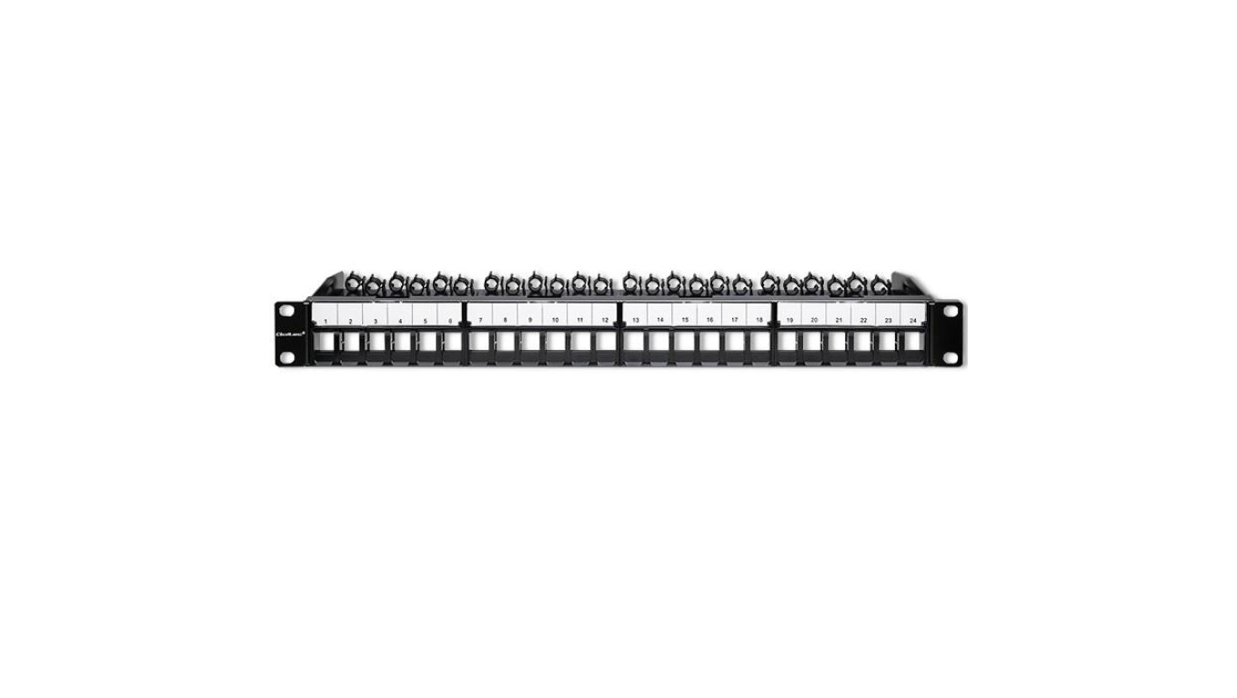 Qoltec Solidny stalowy Patch panel do szaf RACK 19 24 porty 1U UTP Czarny