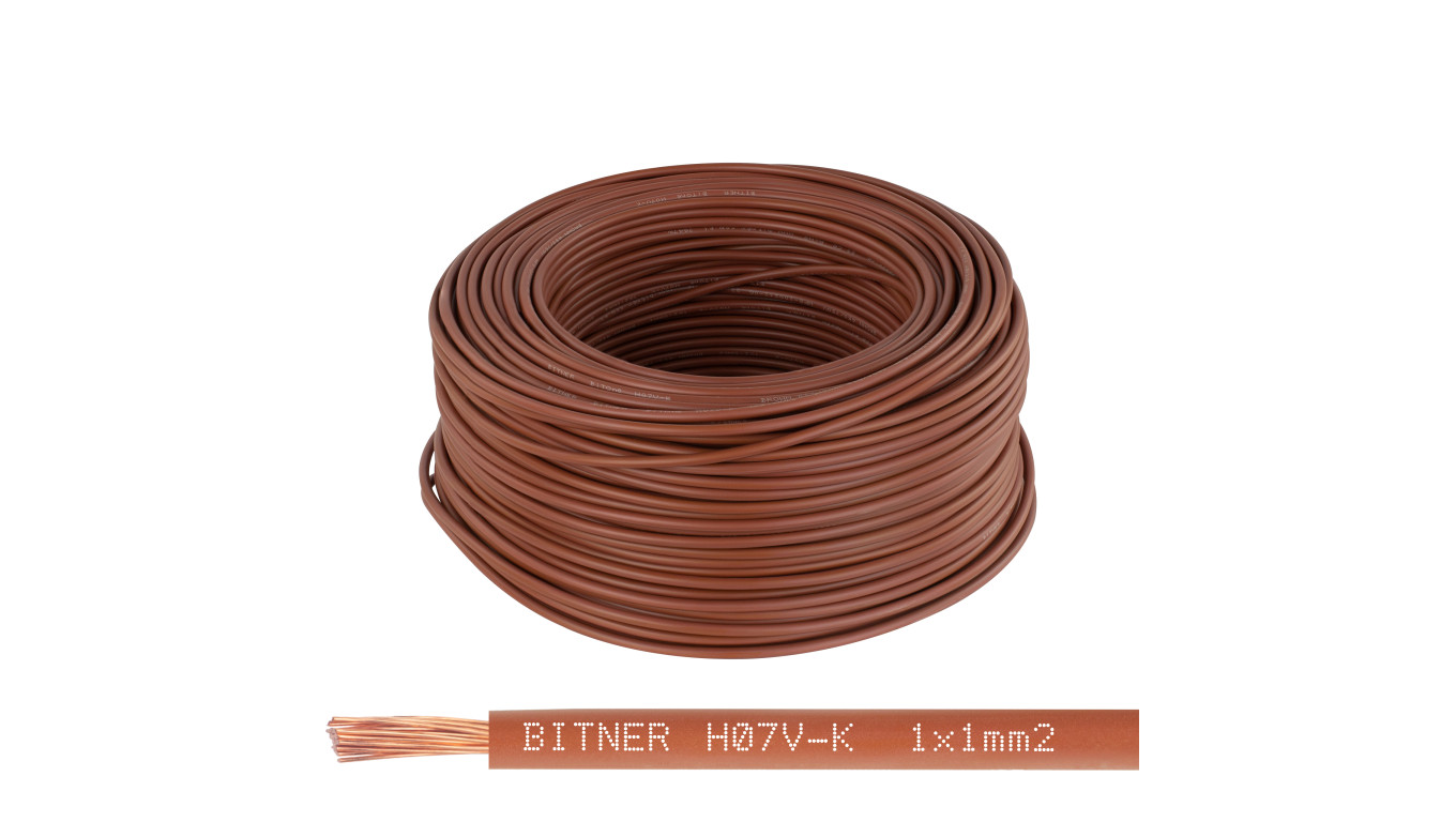 Przewód instalacyjny BiTOne H05V-K / LgY 1 500V brązowy linka giętka Bitner /100m/