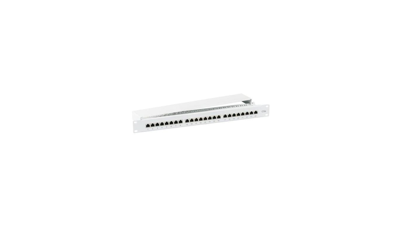 Patch Panel 1U Rack 19 STP 24x RJ45 Cat5e, szary