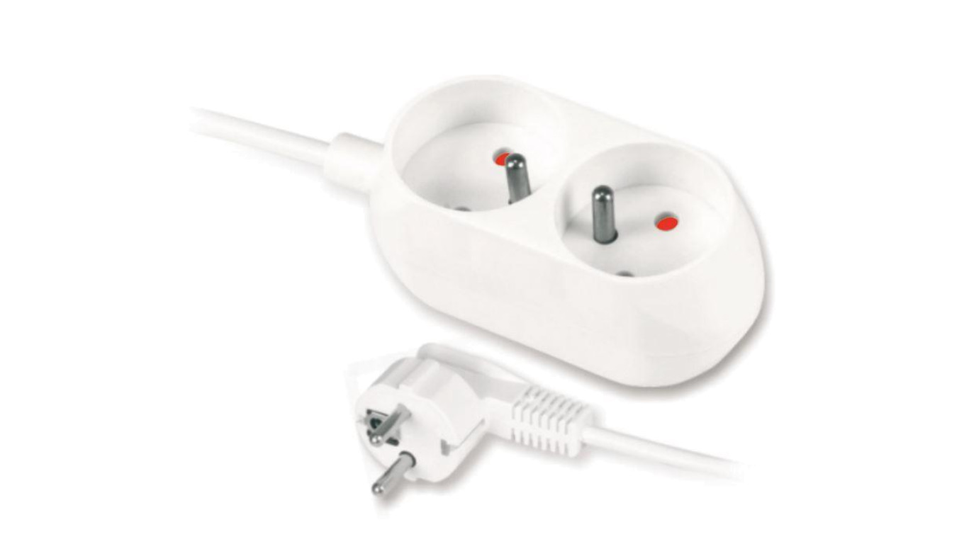 Przedłużacz z dwukrotnym gniazdem 2x2p+Z 16A 5m biały