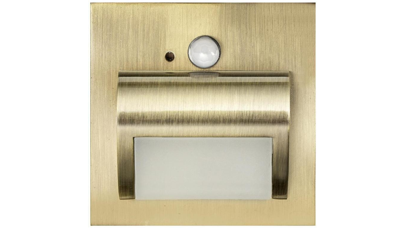 Oprawa Beryl PIR mosiądz zimna 6500K 1,5W 12V DC 9 led smd 3014 kwadrat do puszki fi 60 z czujką ruchu PIR