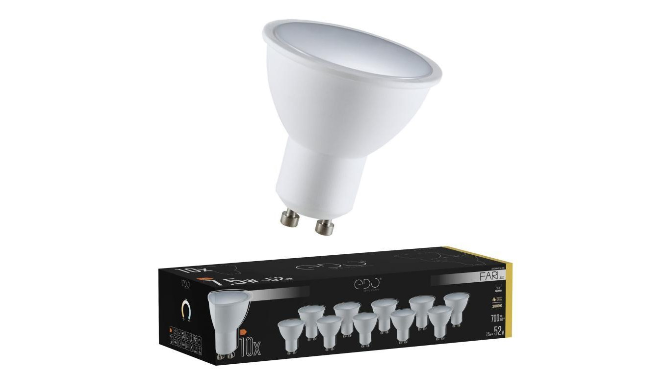 Zestaw 10x żarówka FARI LED GU10 7,5W 3000K ciepła WW 700lm 120st EDO777490 EDO