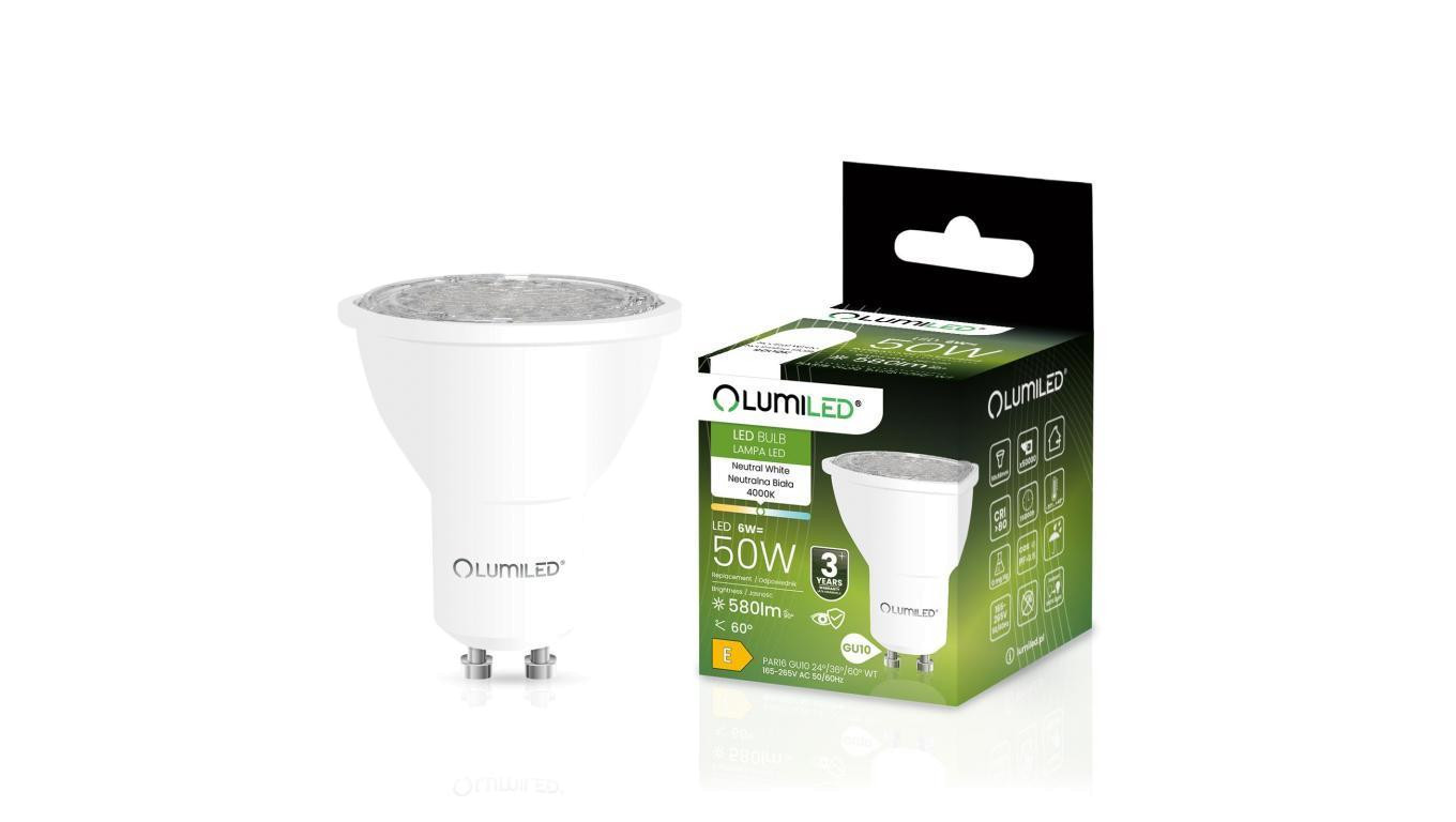 Żarówka LED GU10 6W = 50W 580lm 4000K Neutralna Regulowana 24 36 60 Lumiled