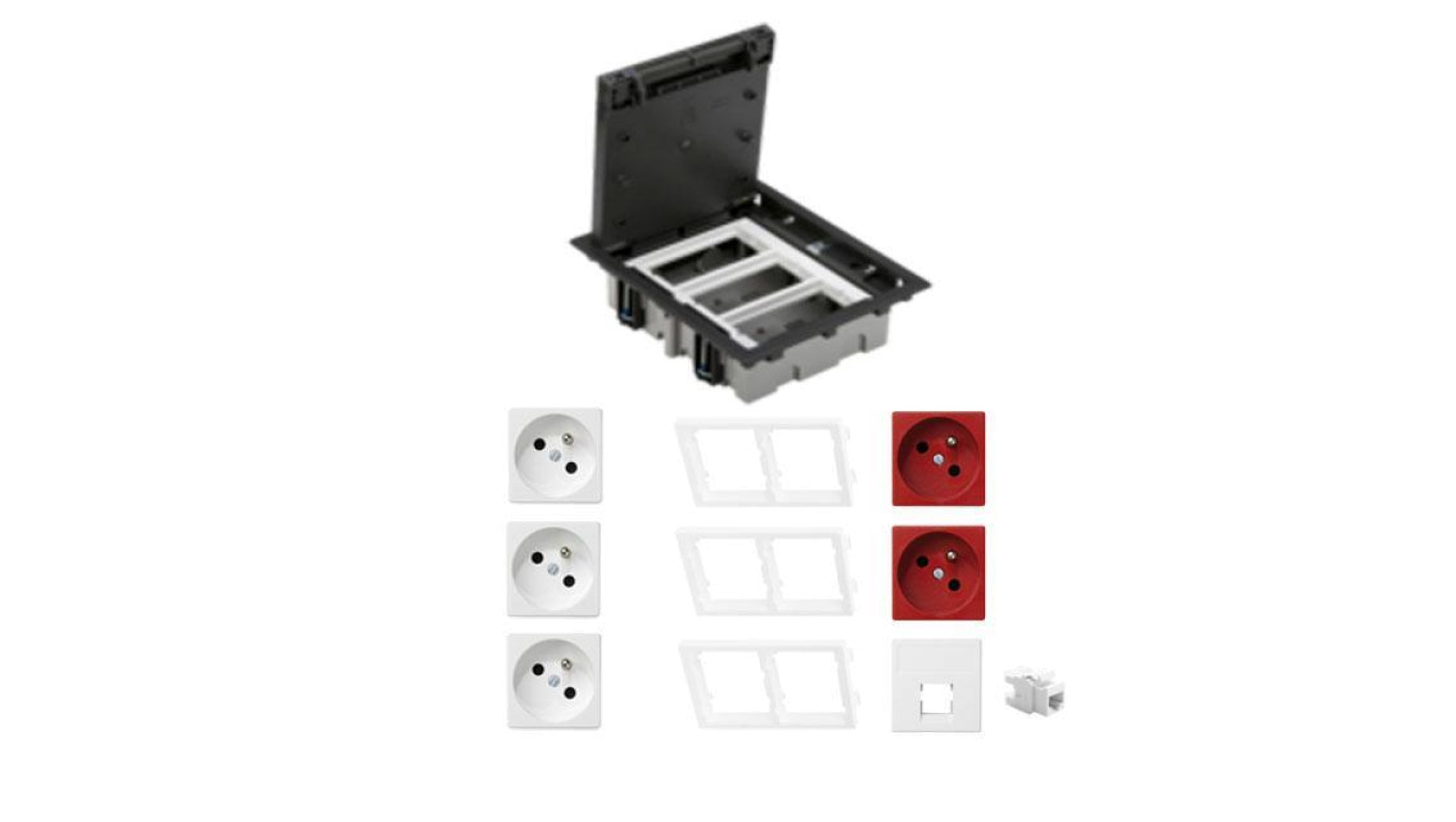 KONTAKT SIMON FLOOR BOX puszka podłogowa 3x gniazdo pojedyncze z/u + 2x gniazdo DATA + 1x gniazdo RJ45 kat. 6 do podłóg technicz