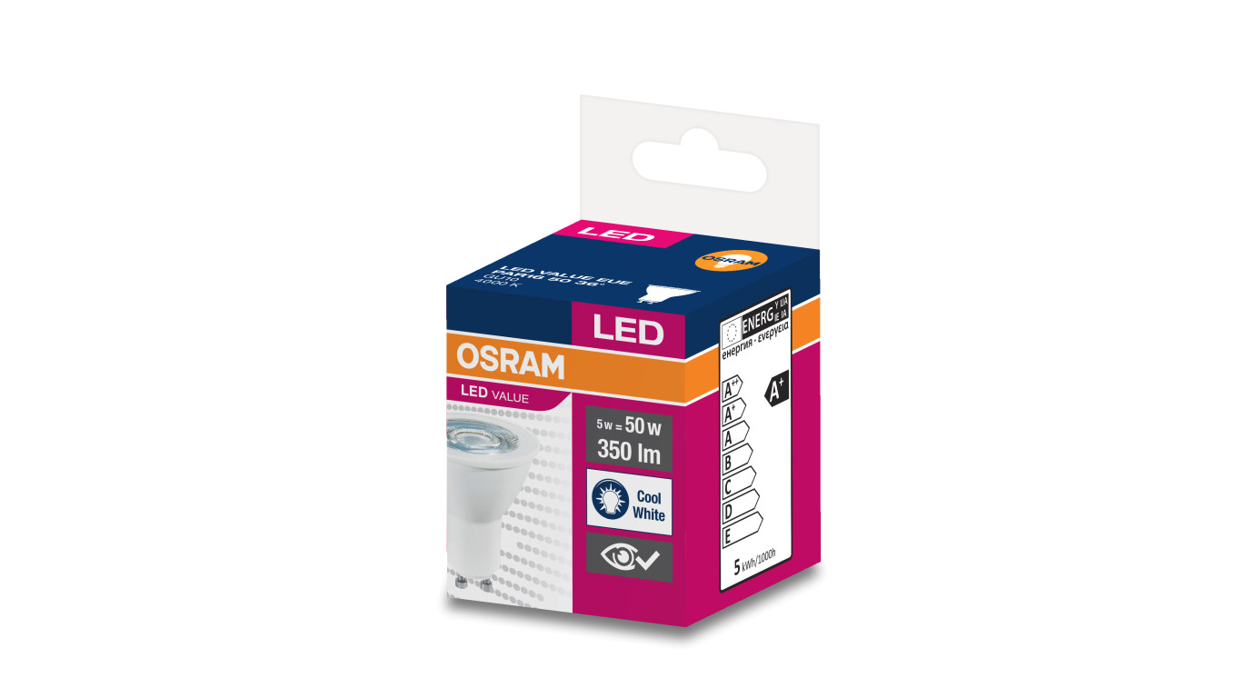 Żarówka LED VALUE PAR16 50 GU10 4,5W 350lm 4000K 840 36st. 4058075198616