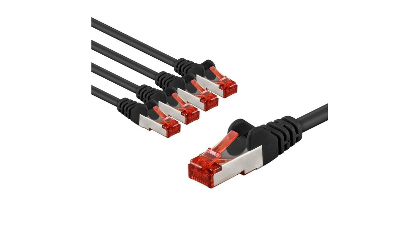 CAT 6 kabel krosowy, S/FTP (PiMF), 1 m, czarny, zestaw 5 - Długość kabla 1 m