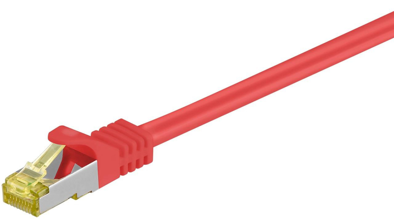 RJ45 patchkabel, CAT 6A S/FTP (PiMF), 500 MHz z CAT 7 kable surowym, Czerwony - Długość kabla 1.5 m