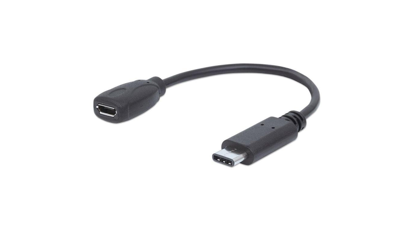 Kabel USB C-MicroB M/F 0,15m USB2.0 HI-SPEED czarny 353335