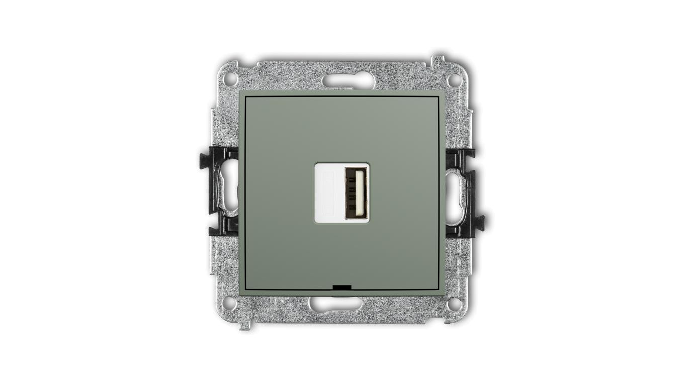 MINI Mechanizm ładowarki USB pojedynczej USB A, 10W max., 5V, 2A, bez pola opisowego szałwiowy 61MCUSBBO-3