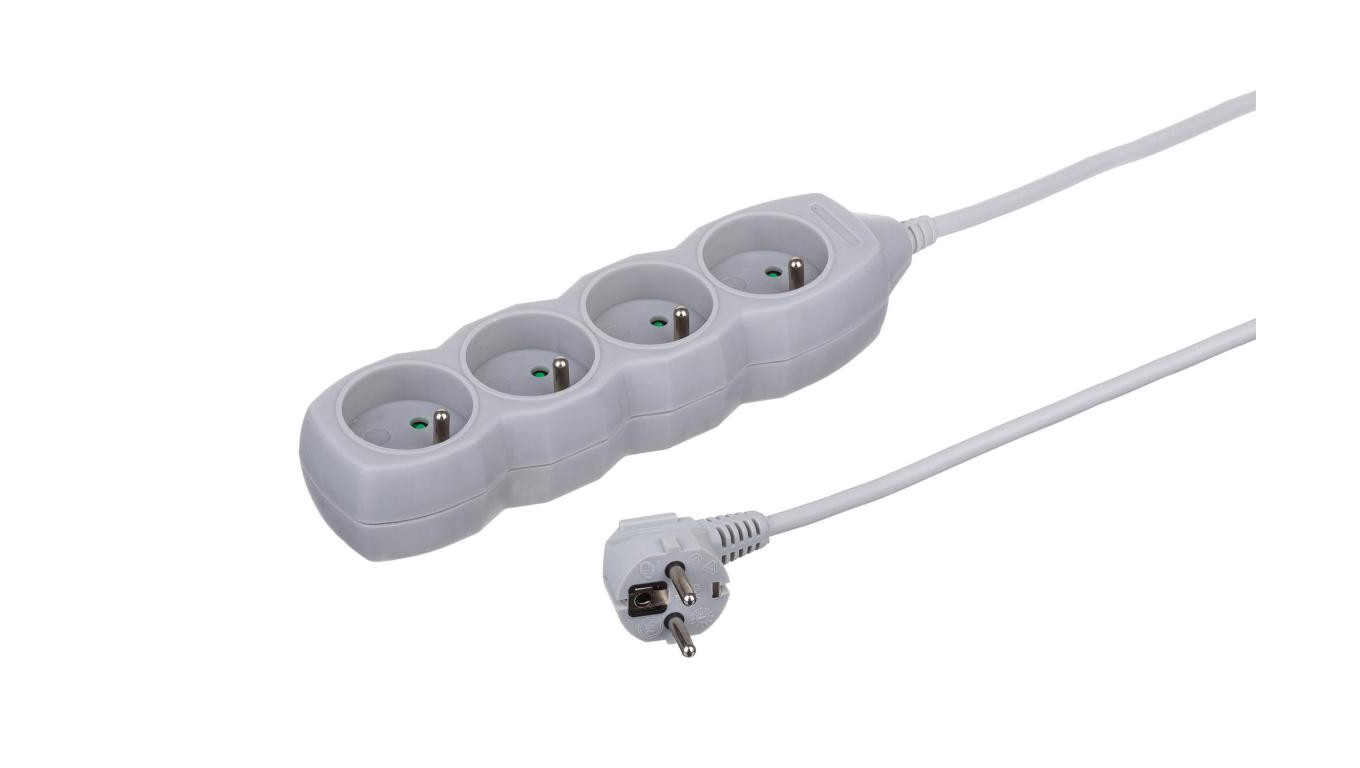 Przedluzacz 4-gniazdowy, 5m szary, 3x1,0mm OWY / 28117