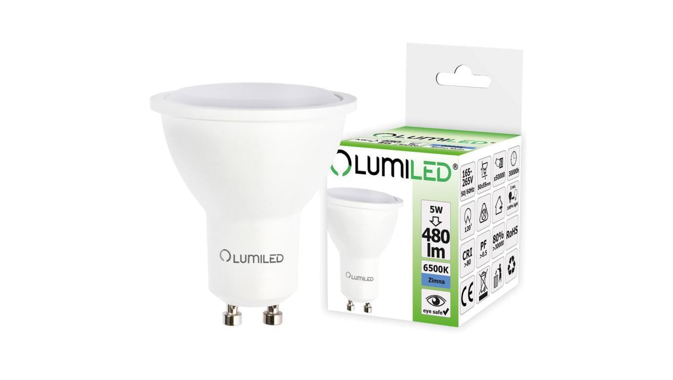 Żarówka LED GU10 5W = 50W 480lm 6500K Zimna 120 LUMILED